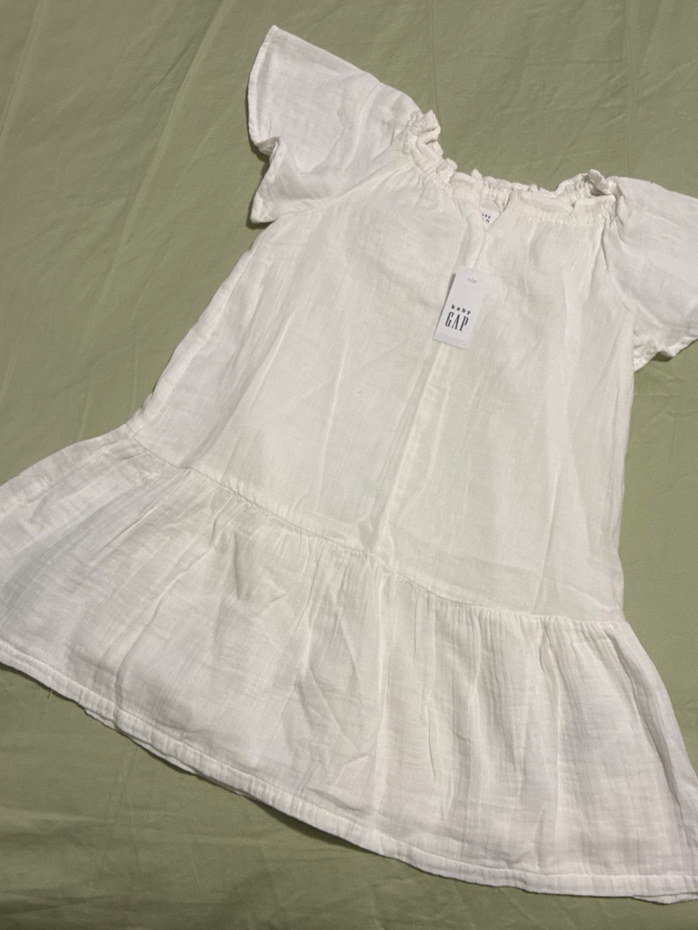 Brand New GAP Girls White Cotton Ruffle-Hem Dress